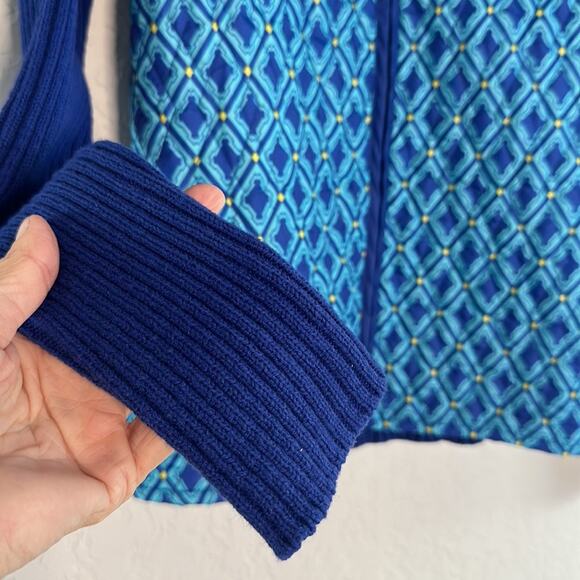 Blue Knit Sweater Quilted Vest Full Zip Front Nautical Preppy Coastal Yacht - Picture 3 of 7